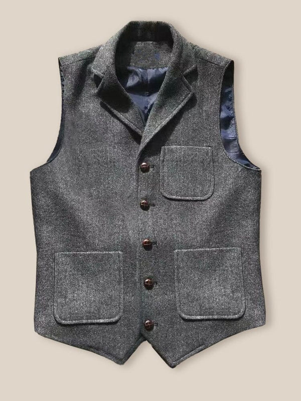 Vintage-Inspired Herringbone Tweed Vest Vest coofandy Dark Gray M 