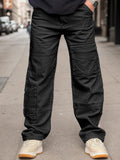 100% Cotton Straight Leg Cargo Pants Pants coofandy Black S 