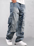 Utility Cargo Denim Jeans Pants coofandy Blue S 