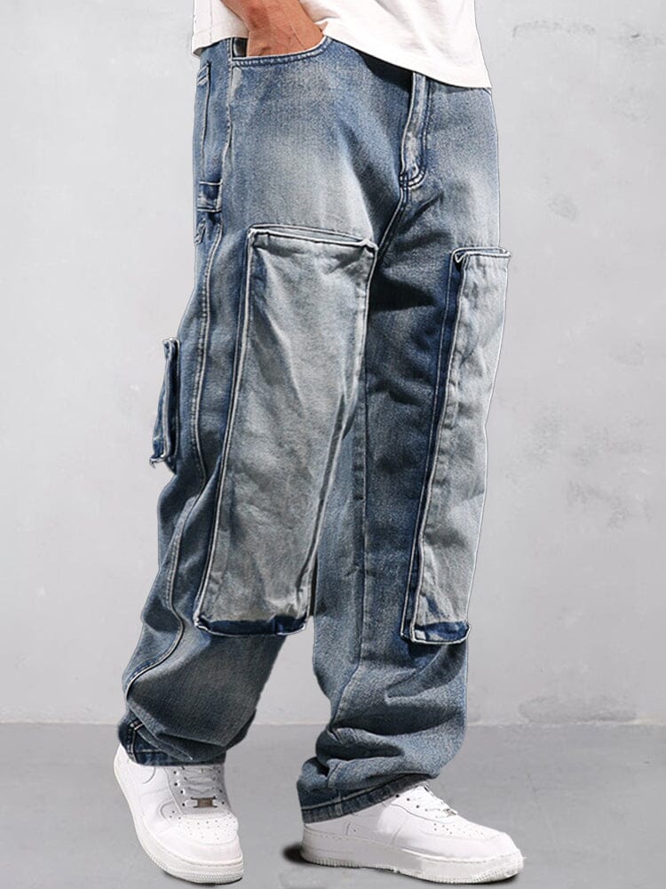 Utility Cargo Denim Jeans Pants coofandy Blue S 