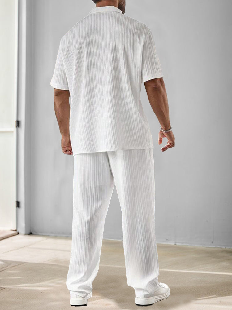 Versatile Stripe Textured Shirt Pants Set