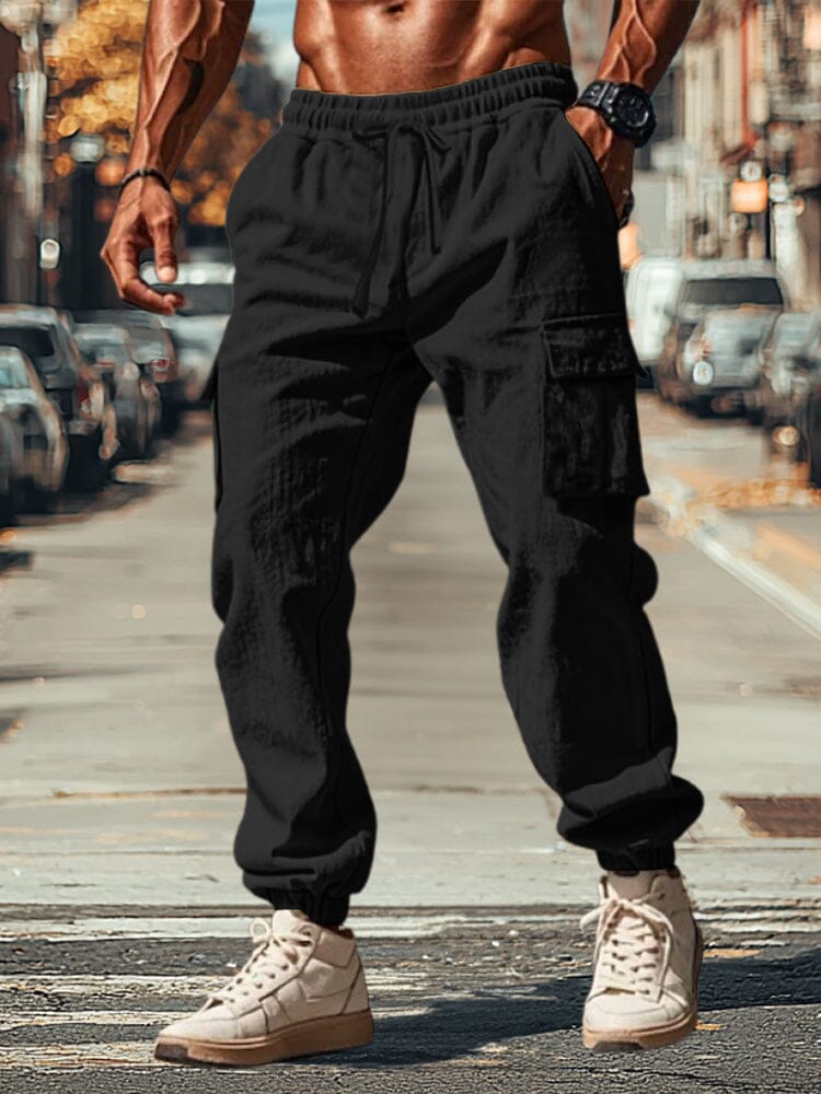 Casual 100% Cotton Cargo Jogger Pants Pants coofandy Black S 