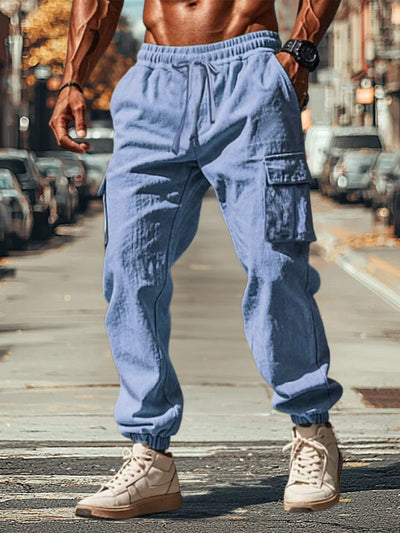 Casual 100% Cotton Cargo Jogger Pants Pants coofandy Blue S 