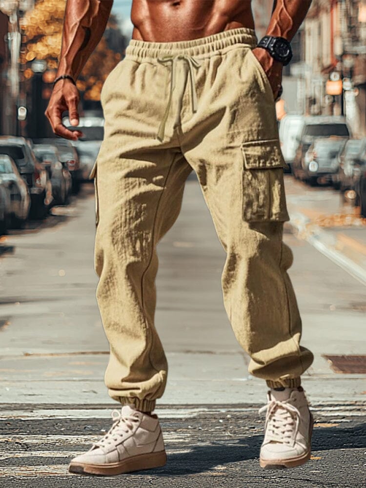 Casual 100% Cotton Cargo Jogger Pants Pants coofandy Khaki S 