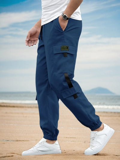 Stylish Casual Cargo Pants Pants coofandy Blue S 