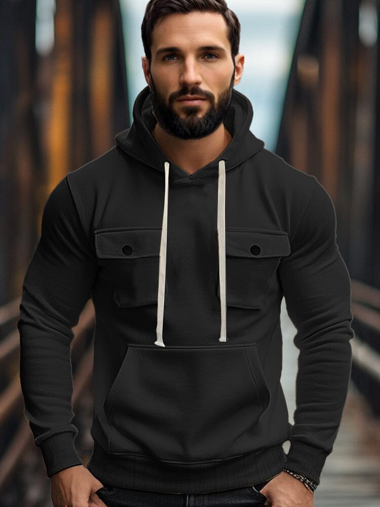 Everyday Comfort Fleece Cargo Hoodie Hoodies coofandy Black S 