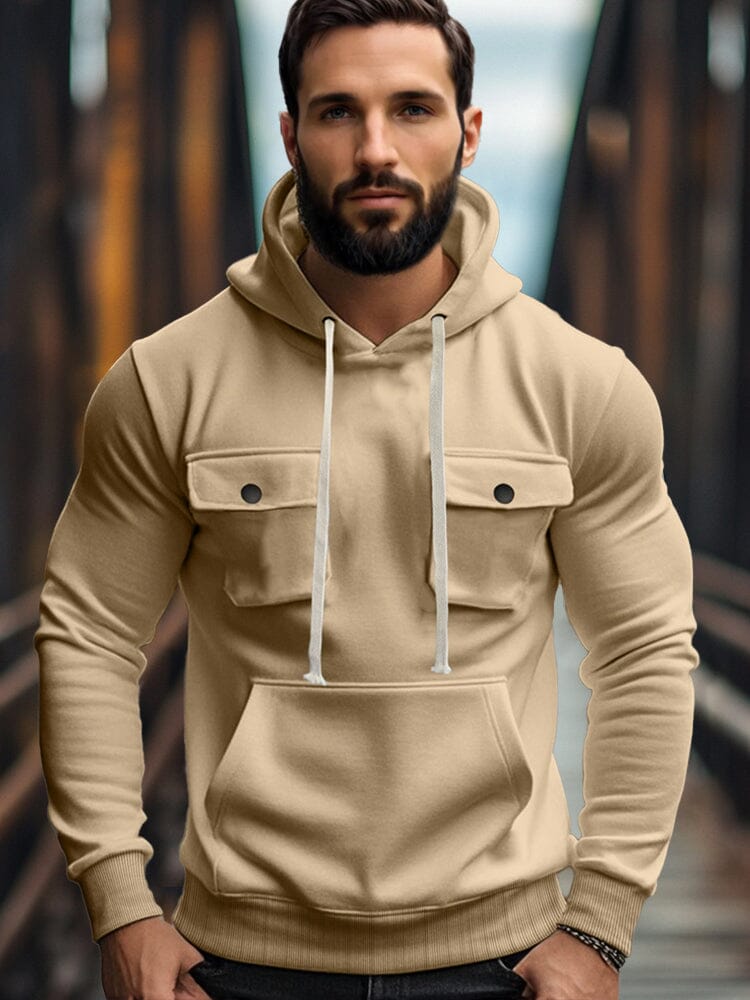 Everyday Comfort Fleece Cargo Hoodie Hoodies coofandy Khaki S 