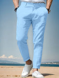 Everyday Ease Cotton Linen Tapered Pants Pants coofandy Clear Blue S 