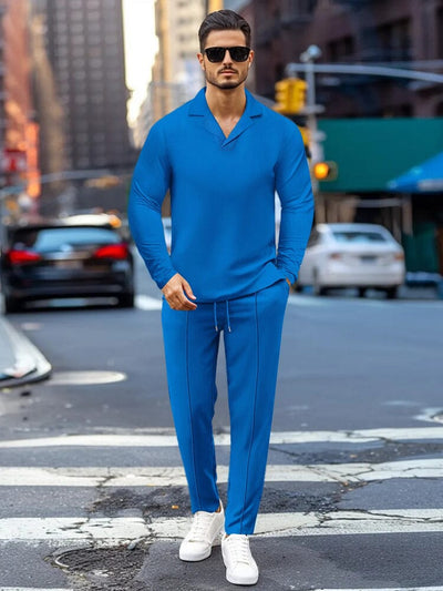 Versatile Waffle Tracksuit Set Sets coofandy Blue S 