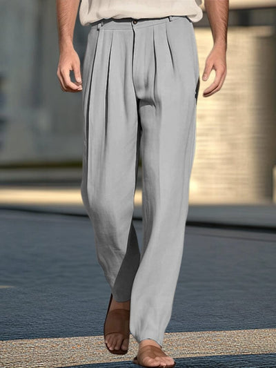 Cotton Linen Pleated Wide-Leg Trousers