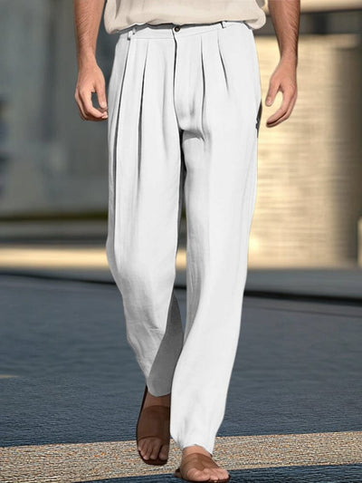 Cotton Linen Pleated Wide-Leg Trousers Pants coofandy White S 