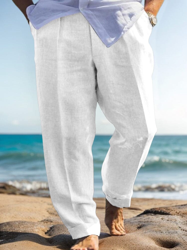 Comfy Breathable Cotton Linen Trousers Pants coofandy White S 