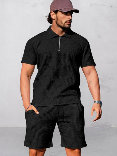 Athleisure Jacquard Textured Matching Set Sports Set coofandy Black M 