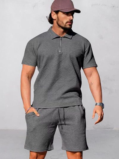 Athleisure Jacquard Textured Matching Set Sports Set coofandy Dark Gray M 