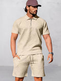 Athleisure Jacquard Textured Matching Set Sports Set coofandy Khaki M 