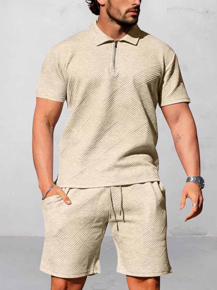 Athleisure Jacquard Textured Matching Set Sports Set coofandy 