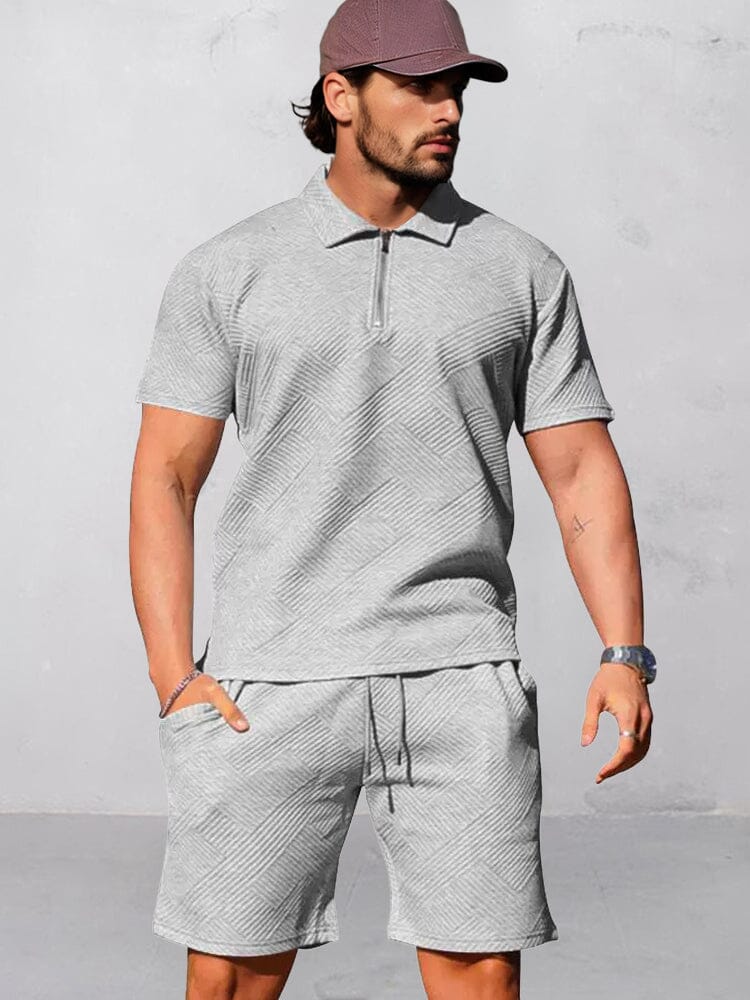 Athleisure Jacquard Textured Matching Set Sports Set coofandy Light Gray M 