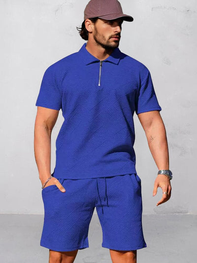 Athleisure Jacquard Textured Matching Set Sports Set coofandy Blue M 