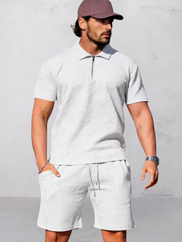 Athleisure Jacquard Textured Matching Set Sports Set coofandy White M 