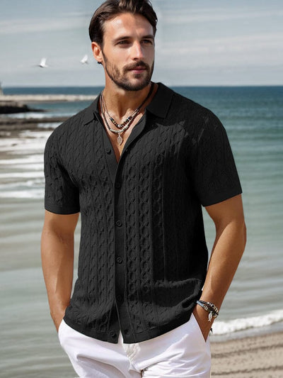 Modern Soft Cable Knit Shirt Sets coofandy Black M 