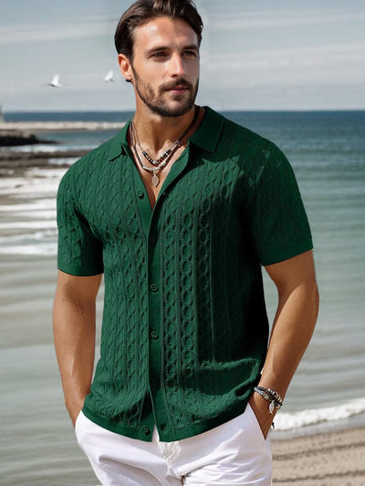 Modern Soft Cable Knit Shirt Sets coofandy Green M 