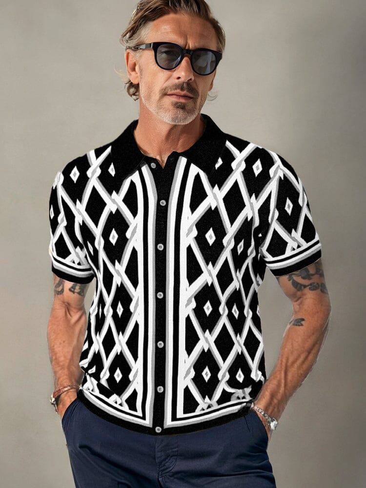 Vintage-Inspired Geometric Knit Shirt Shirts coofandy Black M 