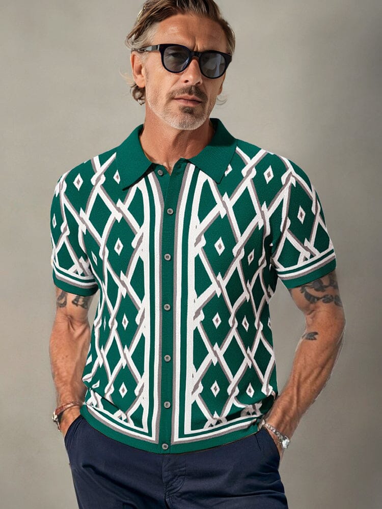 Vintage-Inspired Geometric Knit Shirt Shirts coofandy Green M 