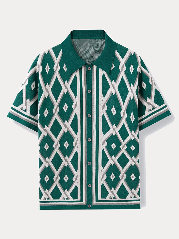 Vintage-Inspired Geometric Knit Shirt Shirts coofandy 