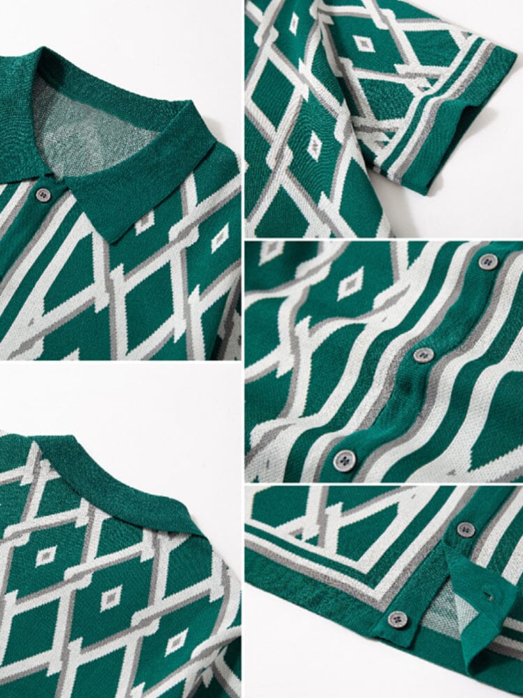 Vintage-Inspired Geometric Knit Shirt Shirts coofandy 