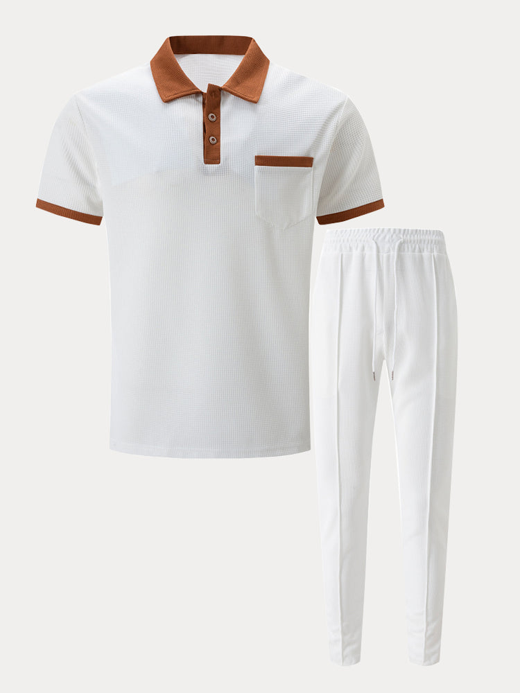 Casual Waffle Polo Shirt Set