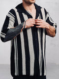 Vertical Stripe Mesh Knitted Shirt