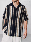 Vertical Stripe Mesh Knitted Shirt