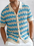Stylish Openwork Jacquard Ripple Knit Shirt