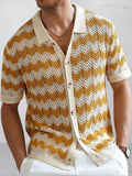 Stylish Openwork Jacquard Ripple Knit Shirt
