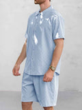 Casual Jacquard Shirt Shorts Set