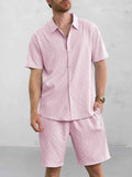 Casual Jacquard Shirt Shorts Set