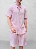 Casual Jacquard Shirt Shorts Set