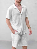 Casual Jacquard Shirt Shorts Set
