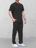 Leisure Jacquard Henley Shirt Pants Set