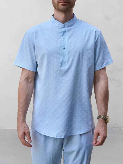 Leisure Jacquard Henley Shirt Pants Set