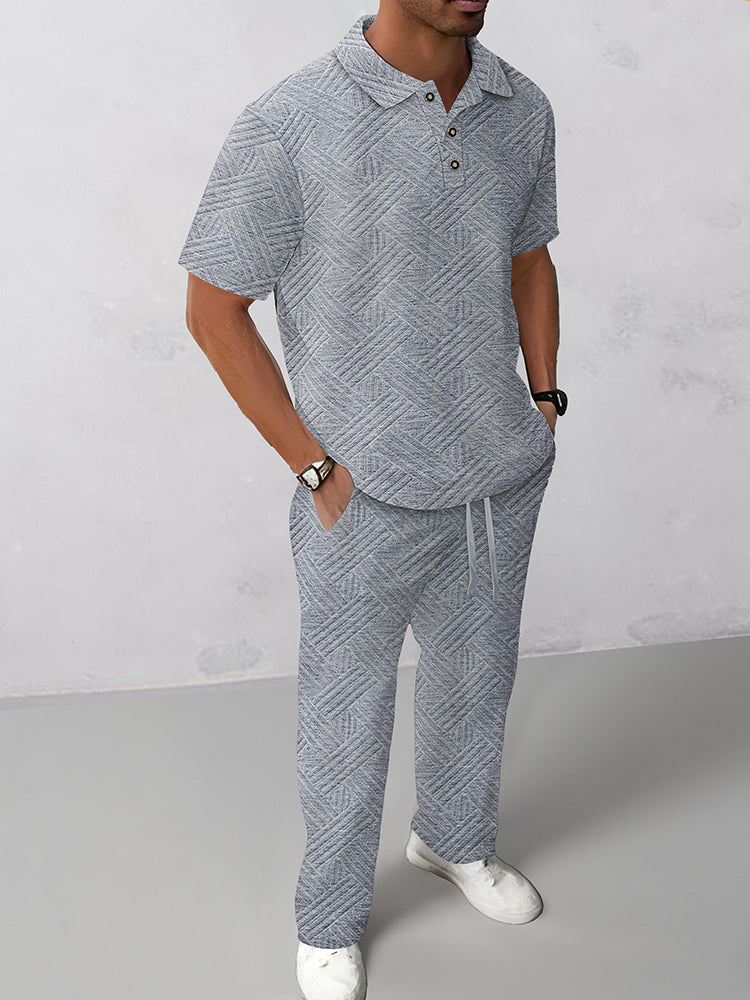 Stylish Jacquard Textured Polo Shirt Set