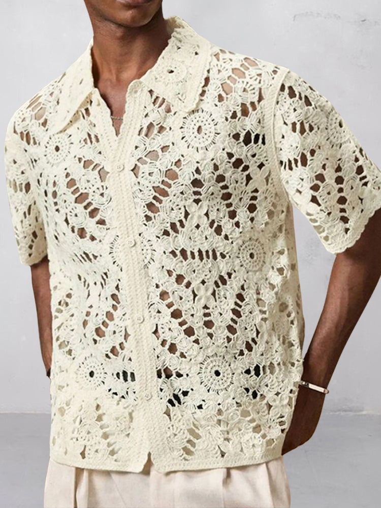 Trendy Openwork Crochet Knit Shirt – COOFANDY