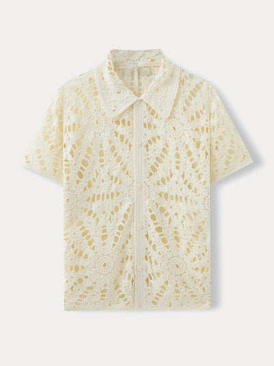 Trendy Openwork Crochet Knit Shirt