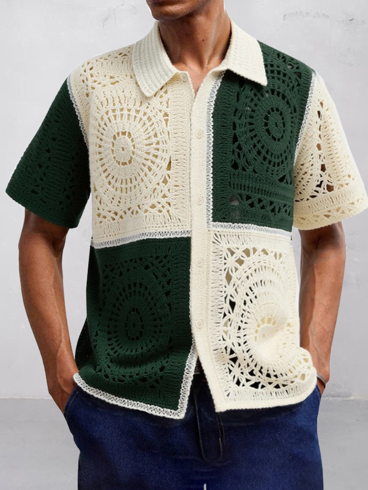 Trendy Openwork Crochet Knit Shirt – COOFANDY
