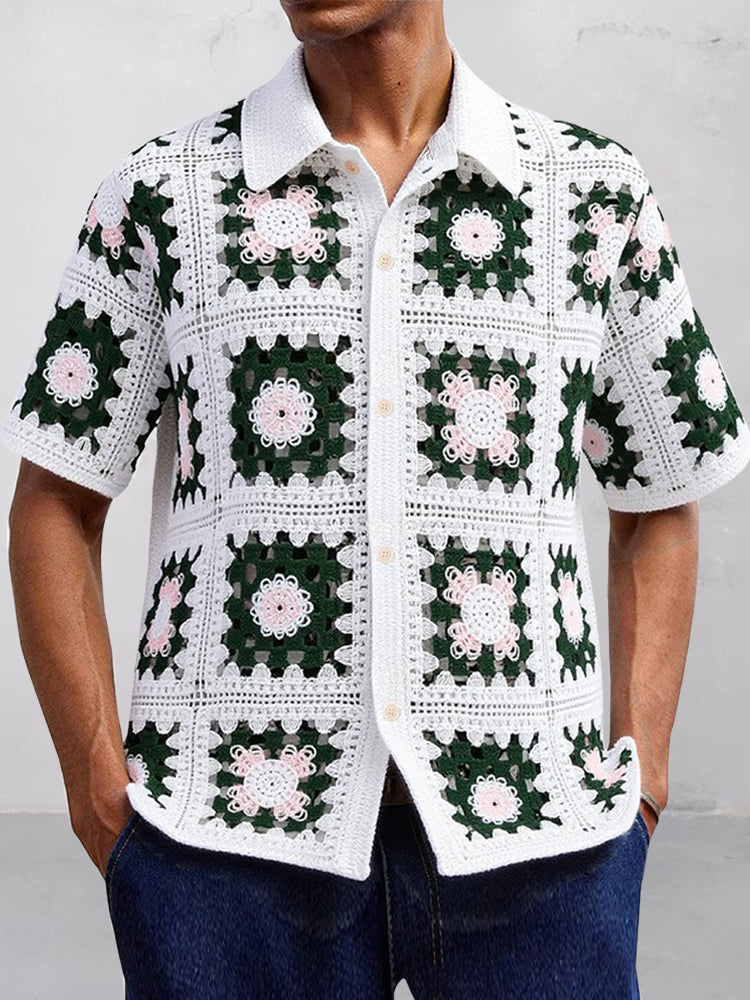 Trendy Openwork Crochet Knit Shirt – COOFANDY