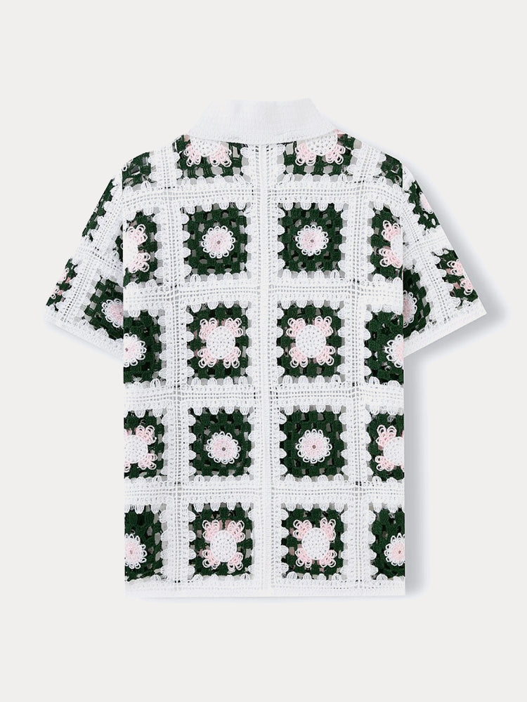 Trendy Openwork Crochet Knit Shirt