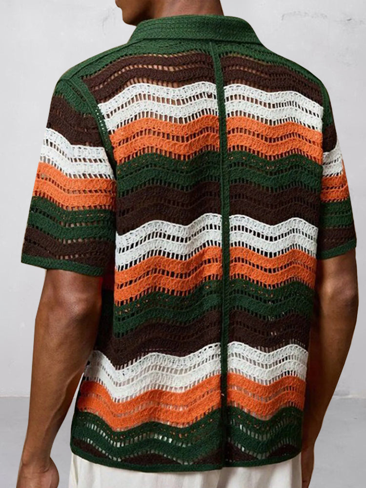 Trendy Openwork Crochet Knit Shirt