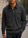 Versatile Color Block Corduroy Polo Shirt