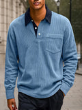 Versatile Color Block Corduroy Polo Shirt