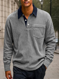 Versatile Color Block Corduroy Polo Shirt